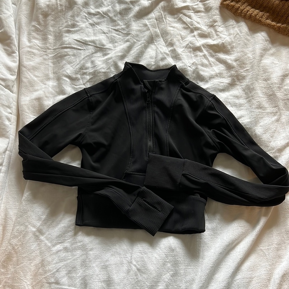 Quarter zip long sleeve black athletic top